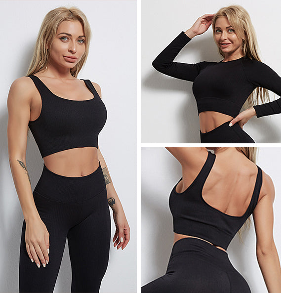 GymSet 3 Stück Performance Pro Leggings + Top + Langarm