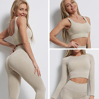 GymSet 3 Stück Performance Pro Leggings + Top + Langarm