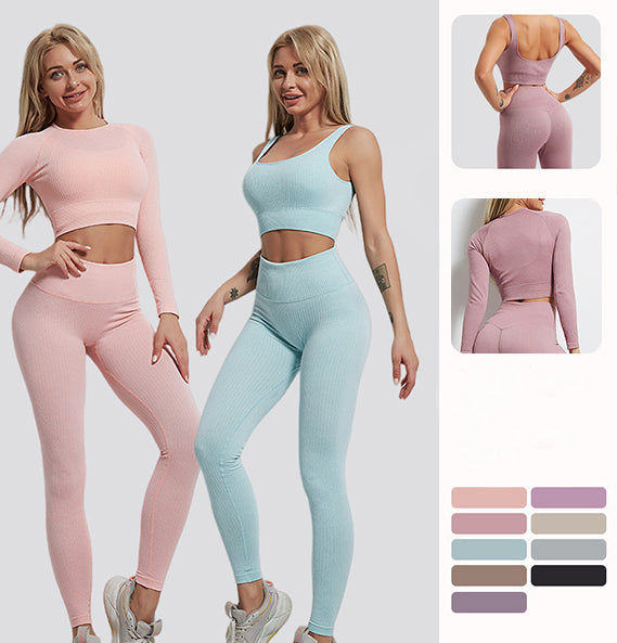 GymSet 3 Stück Performance Pro Leggings + Top + Langarm