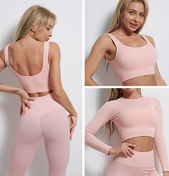 GymSet 3 Stück Performance Pro Leggings + Top + Langarm